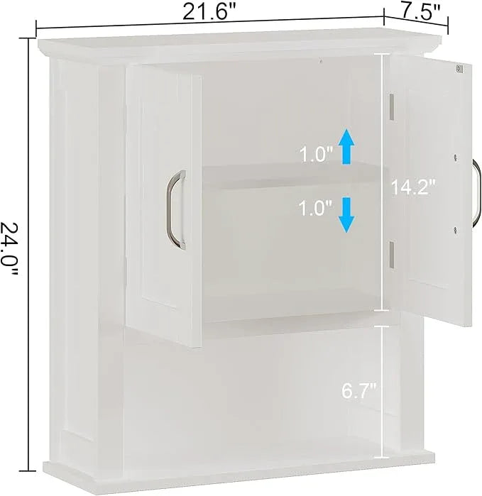 ChooChoo Wood Wall Cabinet with Doors, Medicine Cabinet with Adjustable Shelves Over The Toilet, Hanging Cabinet Wall Mounted for Bathroom, Kitchen, Living Room, White - ModernBath