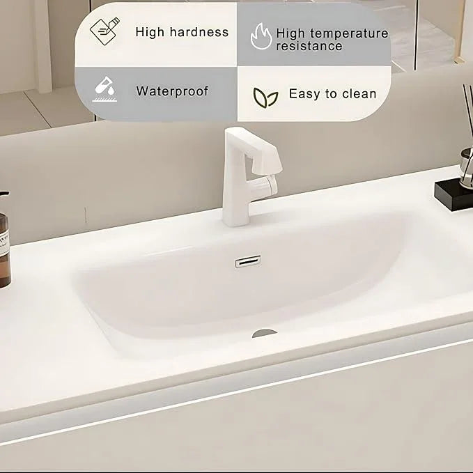 36in Luxury White Bathroom Cabinet - Oversized Drawer & Intelligent Defogging & High-Definition LED Lighting & Suspended Bathroom Cabinet | Bathroom Vanity with Sink - ModernBath