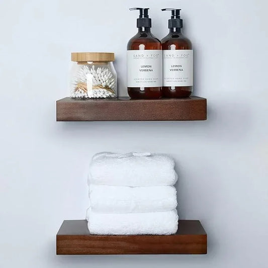 Homeforia Walnut 12 inch Floating Shelf, High End Solid Real Wood Small 12inch Floating Shelves for Wall Mounted, Dark Brown 12in Floating Shelves, Heavy Duty Bracket, 12 X 6.5 X 1.75 inches, Set of 2 - ModernBath
