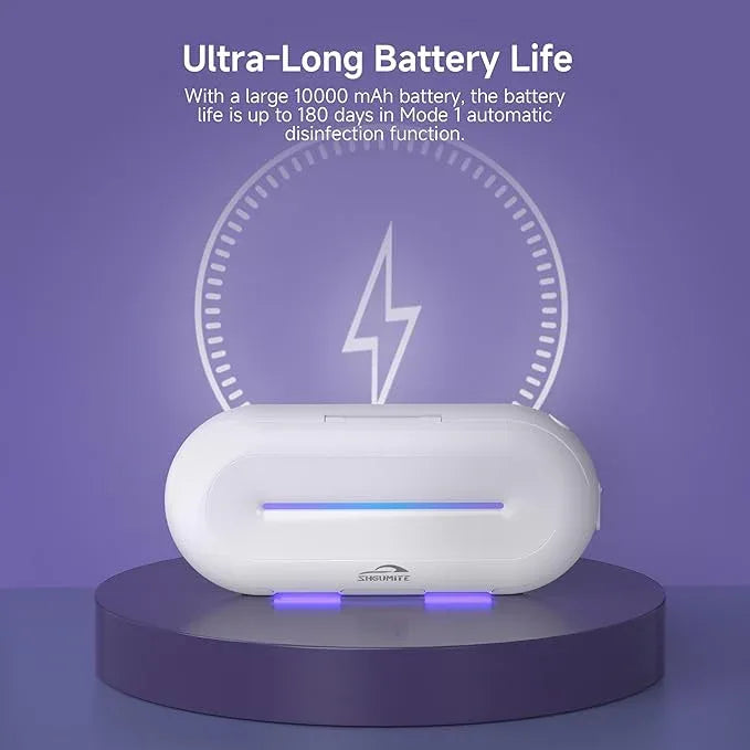 SHGUMITE Toothbrush Holder Sanitizer - Toothbrush Dryer and Cleaner, Wall Mounted Holder with 10000mAh Rechargeable Battery, Triple-Light Cleaning + Rapid Drying System for Bathroom - ModernBath
