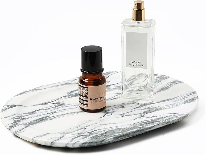 WANJINGYULE Natural Marble Decorative Tray Bathroom Counter Perfume Organizer Vanity Tray for Home Decor, Jewelry Candle, Coffee Table, Soap Holder Dresser Countertop Accessories 8"x11" Arabescato - ModernBath