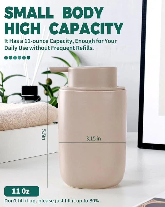 BosilunLife Foam Soap Dispenser - Ceramic Foaming Hand Wash Dispenser for Bathroom Modern Farmhouse Small Soap Dispenser Lotion Hand Pump Dispenser for Kitchen Sink (Khaki, Foam Pump) - ModernBath