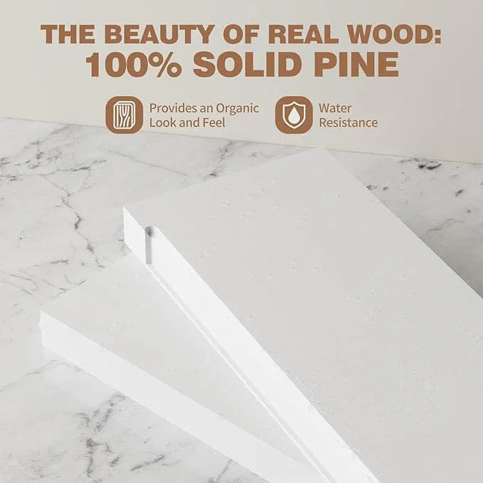 Solid Wood Floating Shelves 24'' Long, 8'' Deep Wall Mounted Shelves with Heavy Duty Brackets, Max Load 150 lbs, Wall Shelves for Bathroom Kitchen Living Room, 24 x 8 x 1.6 in, White, Set of 2 - ModernBath