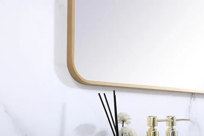 ARS Concepts Aura, Soft Corner Metal Rectangular Mirror 30X60 Inch in, Modern, Brass - ModernBath