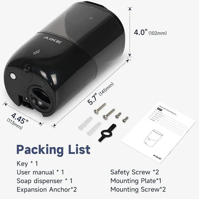 AIKE Liquid Automatic Wall Mount Soap Dispenser,Battery Operated Model AK1216,Black - ModernBath