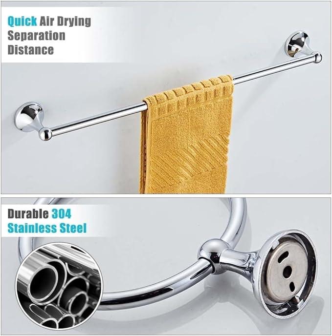 8 Piece Bathroom Accessory Set(Adjustable Towel Bar, Towel Ring, Toilet Paper Holder,Towel Hook), Wall Mounted Bathroom Hardware Accessories Set,Chrome - ModernBath