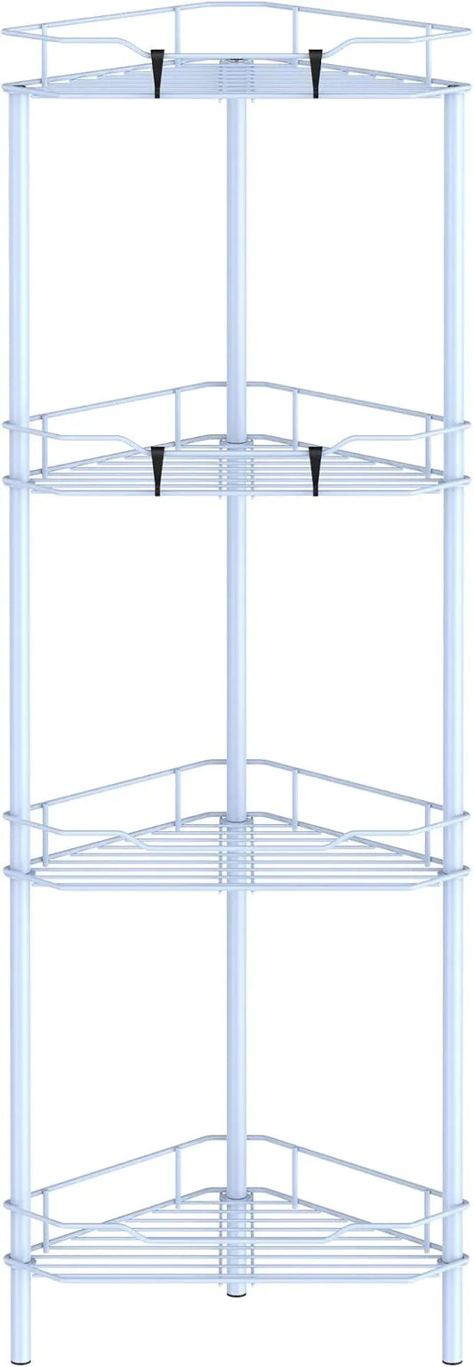 4 Tier Floor Standing Corner Shower Caddy Organizer Shelf with Hooks, Bathroom Shelves Stand Rack, Blue - ModernBath