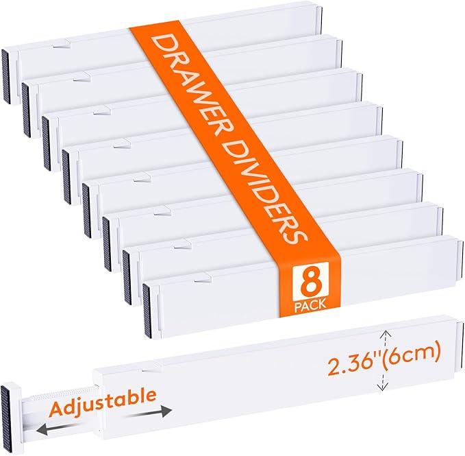 Lifewit 8 Pack Kitchen Drawer Dividers 2.36" High, 16"-22" Adjustable Drawer Organizer for Utensils/Clothes/Makeup, Plastic Expandable Separators in Dresser/Bedroom/Bathroom/Office Storage - ModernBath
