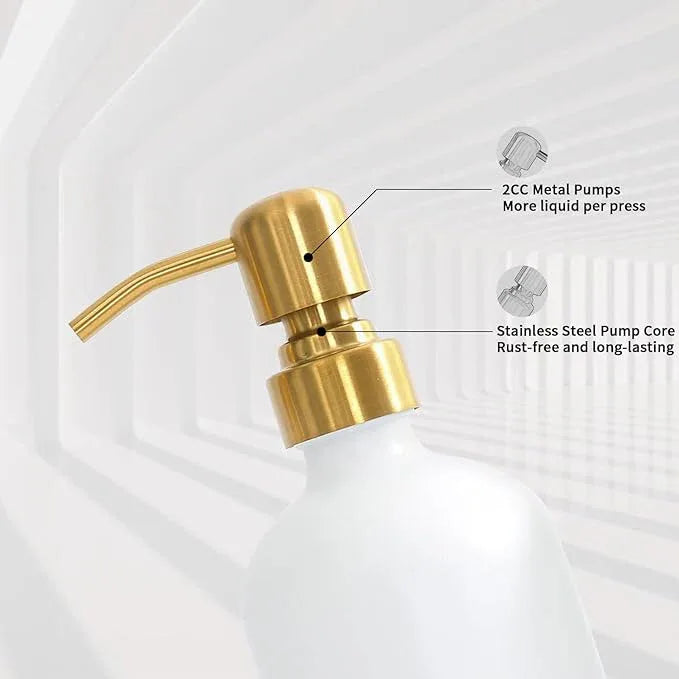 Prus Waso Gold Soap Dispenser Set, Glass Soap Dispenser with Stainless Steel Pump, Perfect for Modern Kitchen Counter Decor. (Gold) - ModernBath