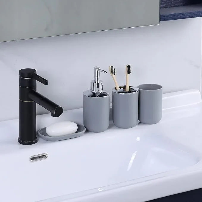 IMAVO Bathroom Accessories Set,Grey Bathroom Set,7 Pieces Bathroom Accessory Set,Tray,Toilet Brush,Trash Can for Bathroom Décor and Housewarming Gifts - ModernBath