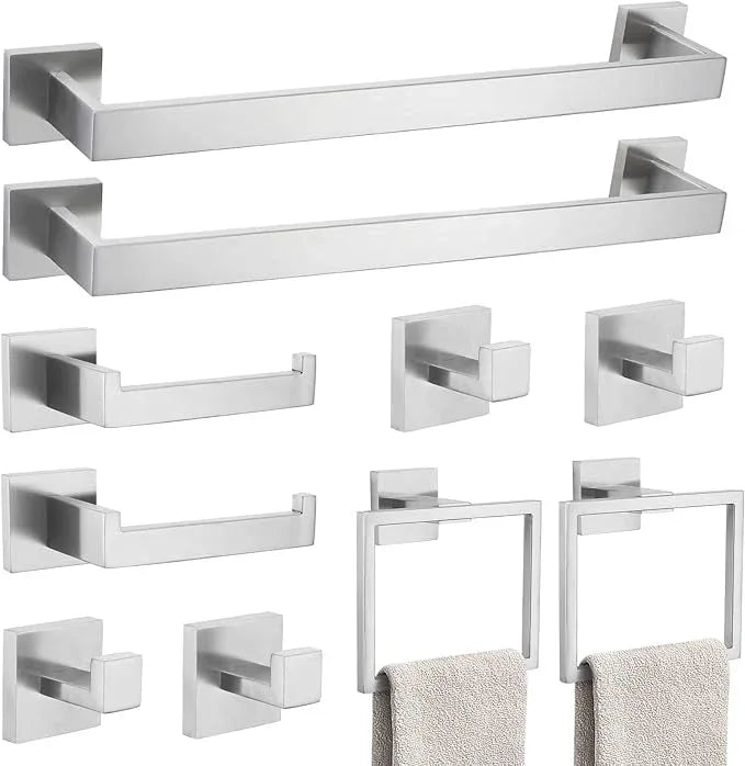 TNOMS Brushed Nickel 10-Piece Bathroom Hardware Accessories Set-Towel Bar & Holder Set for Bathroom,SUS304 Stainless Steel Bathroom Accessories Set Wall Mounted,16-Inch - ModernBath