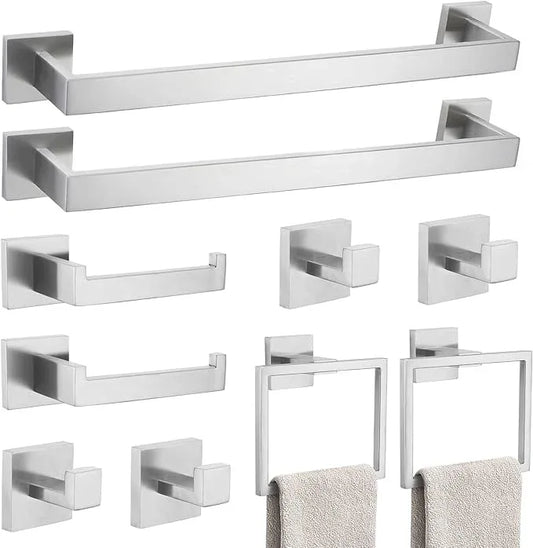 TNOMS Brushed Nickel 10-Piece Bathroom Hardware Accessories Set-Towel Bar & Holder Set for Bathroom,SUS304 Stainless Steel Bathroom Accessories Set Wall Mounted,16-Inch - ModernBath