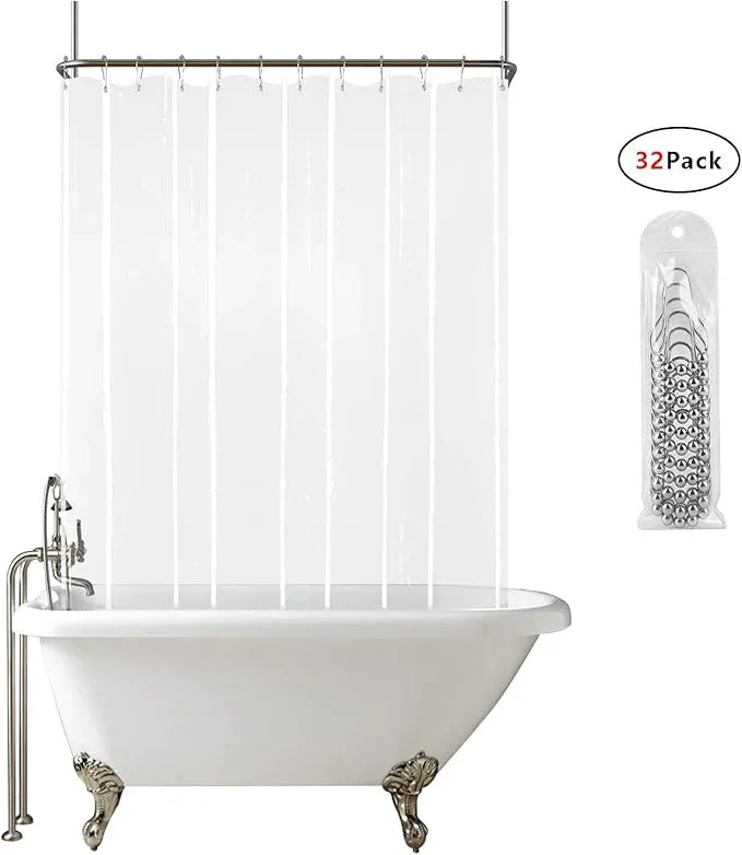 GBYcLyw Clear Clawfoot Tub Shower Curtain Short Length 60 Inch 360 PEVA Wrap Around Bath Tub Curtain Sets with 6 Bottom Magnets for Bathroom Freestanding Tub 32 Metal Hooks Included 60''L x 180''W - ModernBath