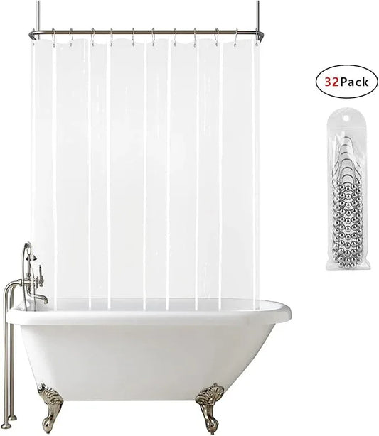 GBYcLyw Clear Clawfoot Tub Shower Curtain Short Length 60 Inch 360 PEVA Wrap Around Bath Tub Curtain Sets with 6 Bottom Magnets for Bathroom Freestanding Tub 32 Metal Hooks Included 60''L x 180''W - ModernBath