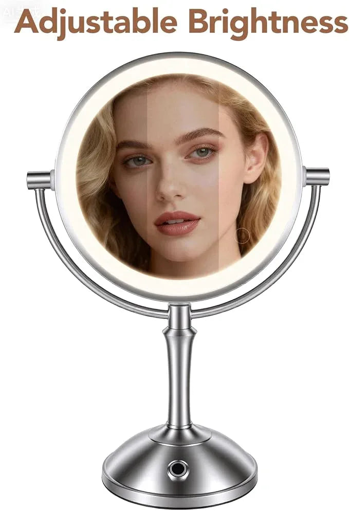 PJE Vanity Mirror with Lights,360 Mirror Magnifying Mirror with Light 10X,3 Light Settings Rechargeable Makeup Mirror,Dimmable Touch Control Tabletop Makeup Mirrors with Lights for Home,Hotel & Salon - ModernBath
