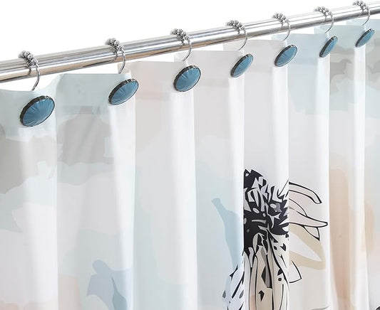BESTRIPES Shower Curtain Hooks Rings, Decorative Rust Proof Stainless Steel Glide Rollers Shower Hooks Rings for Bathroom Shower Rods Curtains, Set of 12, Blue