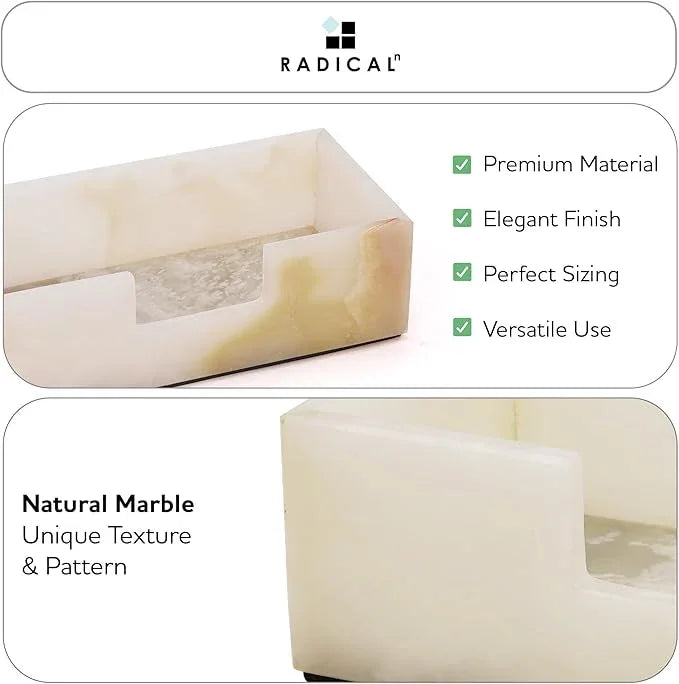 Radicaln Marble Tissue Box Cover 10x5 Inch Handmade White Onyx Decorative Tissues Paper Boxes for Bathroom Counter Organizer, Rectangle Napkin Holders for Office Desk & Room Décor Accessories - ModernBath