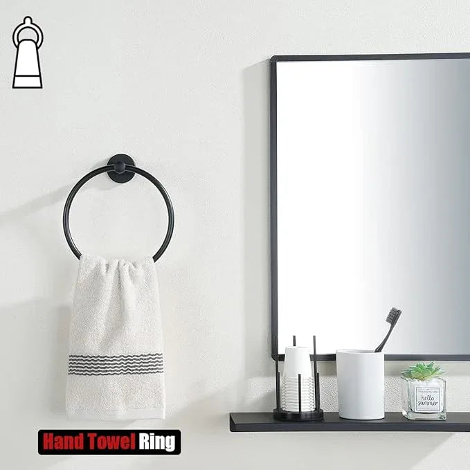 JQK Black Towel Ring, 304 Stainless Steel Matte Black Hand Towel Holder for Bathroom, Wall Mount, TR130-PB - ModernBath