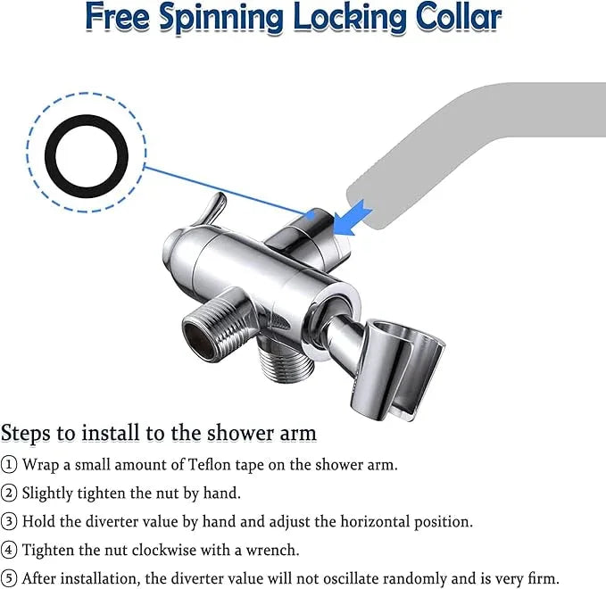 Shower Arm Diverter with Handshower Mount, G1/2 Brass Shower Diverter Valve Bathroom Universal Shower System Replacement for Handheld Shower and Fixed Shower Head(Polished Chrome) - ModernBath