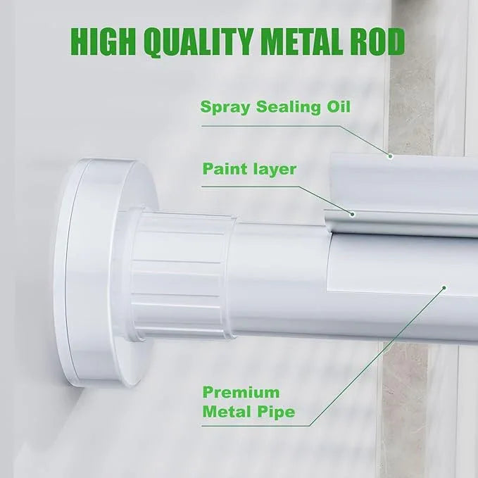 Ausemku Shower Curtain Rod 32-80 Inch Adjustable - 1 Inch Diameter Heavy Duty No drill Spring Tension Shower Rod, Non-Slip Rustproof Telescopic Rod for Bathroom, White - ModernBath