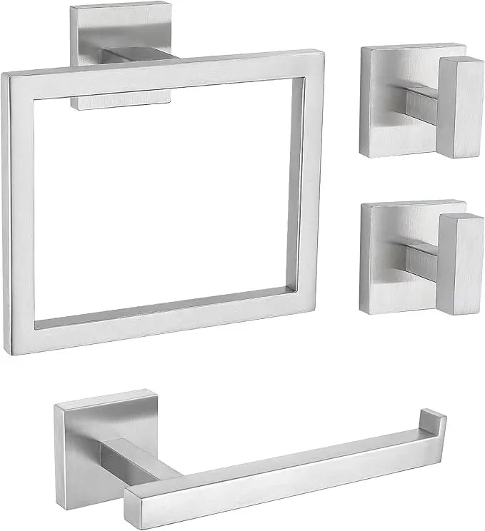 Brushed Nickel Bathroom Hardware Set 4 Pieces, Toilet Paper Holder Set SUS304 Stainless Steel Bath Hand Towel Ring for Bathroom Hardware Accessories Set Wall Mounted - ModernBath