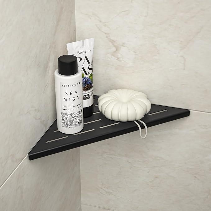 Corner Shower Shelf 10" Matte Black 304 Stainless Steel Slot Design Recessed Corner Shelf Bathroom Grout in Shelf for Tiled Wall - ModernBath