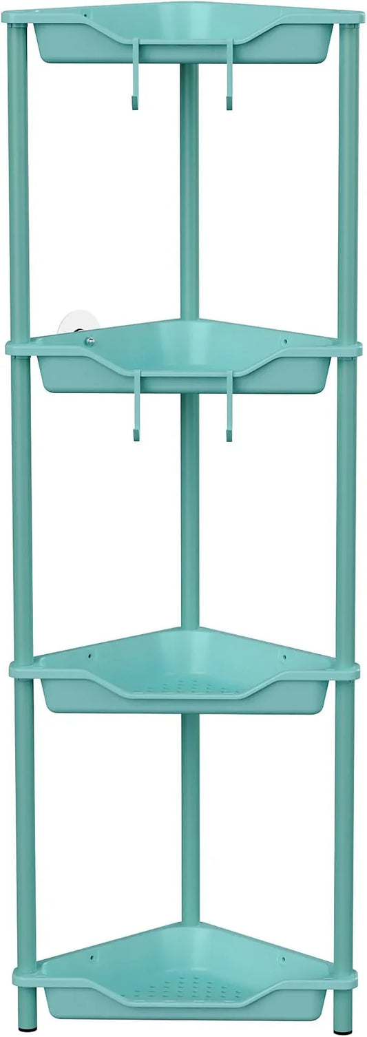 Orimade Rustproof 4 Tier Floor Standing Corner Shower Caddy Organizer, Plastic Metal Splicing Floor Corner Shelf Rack Stands for Bathroom, Blue - ModernBath