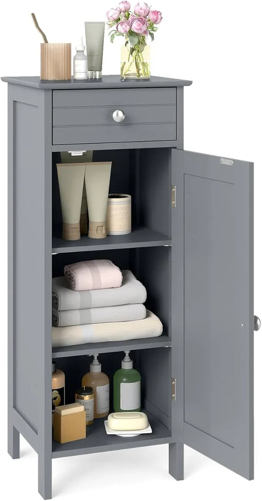 GLACER Floor Storage Cabinet, Multifunctional Bathroom Storage Cabinet with 2 Adjustable Shelves, Ideal for Bathroom, Living Room, 14 x 12 x 34.5 inches (Grey) - ModernBath