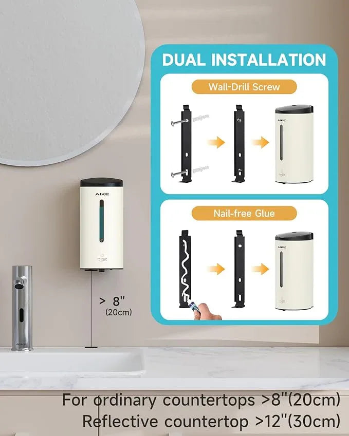 AIKE Wall Mount Automatic Foam Soap Dispenser 25 OZ Commercial Large Capacity Stainless Steel Model AK1205FA(Matte White) - ModernBath