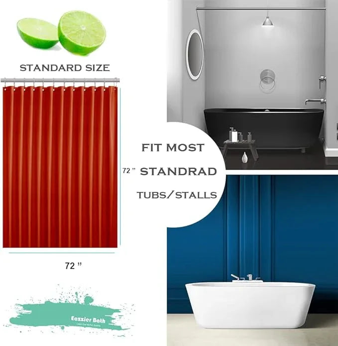 Eazzier Bath Tangerine Plastic Shower Curtain Or Liner, 72x72 Inch Lightweight Red Plastic Bathroom Shower Showroom Inner Curtain with Rustproof Metal Grommet Holes and Weighted Magnets - ModernBath