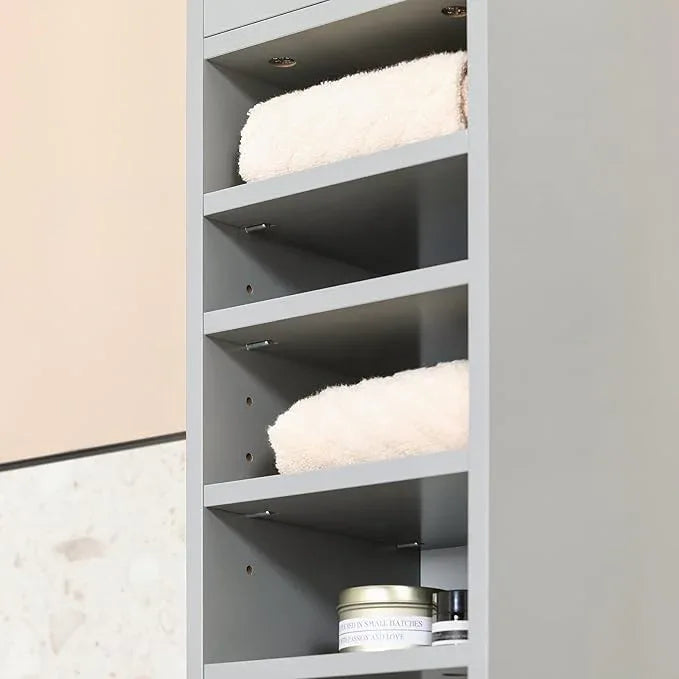 Haotian Bathroom Narrow Storage Cabinet Skinny Tall Unit with Adjustable Shelves Slender Anti-Tipping Floor Standing Cupboard, Gray BZR34-HG - ModernBath