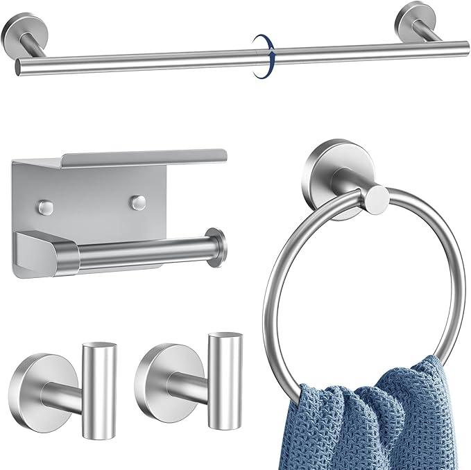 5 Pieces Bathroom Hardware Set Brushed Nickel Towel Bar Set Round Towel Holder Set Upgraded Paper Towel Holder with Shelf Stainless Steel Wall Mounted,23.6 Inch - ModernBath