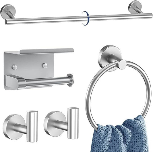 5 Pieces Bathroom Hardware Set Brushed Nickel Towel Bar Set Round Towel Holder Set Upgraded Paper Towel Holder with Shelf Stainless Steel Wall Mounted,23.6 Inch - ModernBath