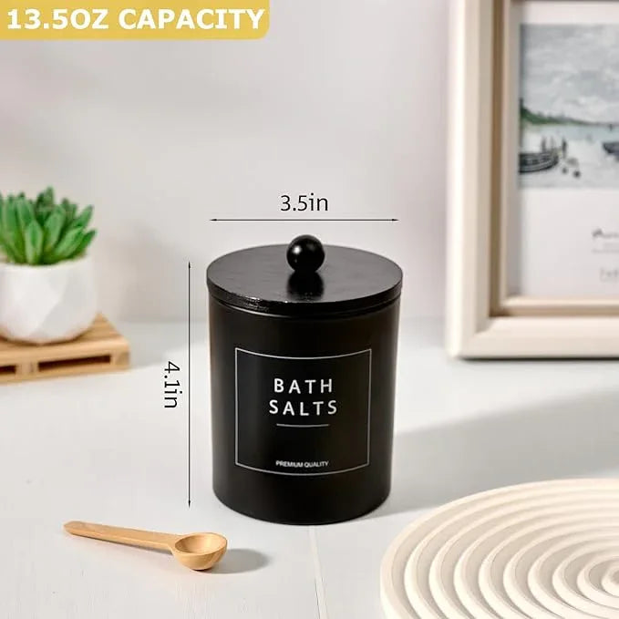 Glass Qtip Holder for Bathroom, Black Cotton Round Holder Swab Pad Dispenser with Lids, Floss Pick Holder with Bamboo Tray, Apothecary Jars with Scoop, Set of 3 - ModernBath