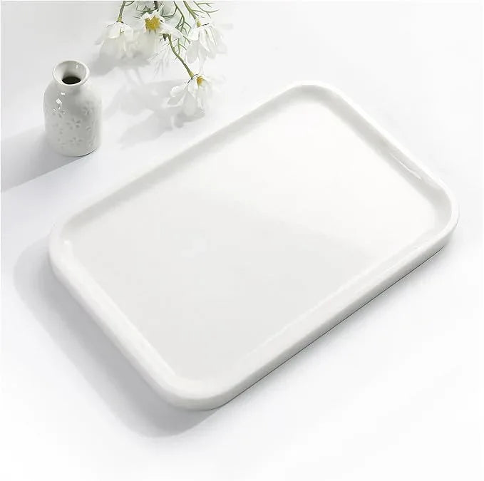 Yew & Tulip Natural Marble Vanity Tray, 12"x 8"x 0.7" Glossy White Serving Tray for Bathroom, Kitchen, Vanity, Home Decor, Wedding etc. (Polished White) - ModernBath