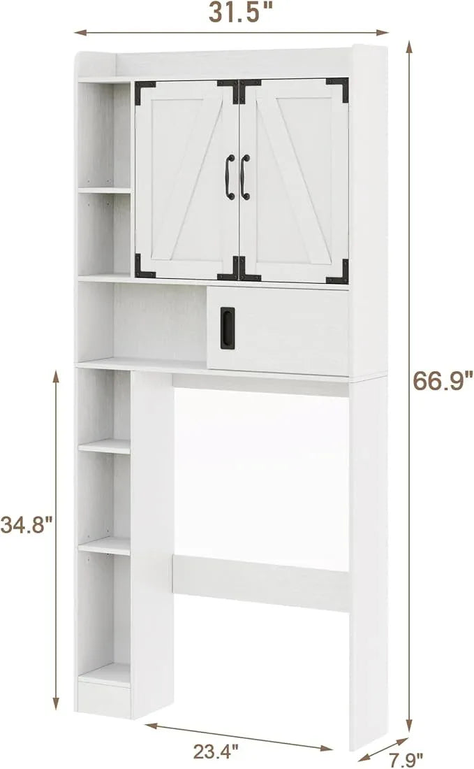 ChooChoo Over The Toilet Storage Cabinet, Farmhouse Bathroom Storage Cabinet with Sliding Door, Over Toilet Storage with Adjustable Shelves, Space-Saving, Antique White - ModernBath