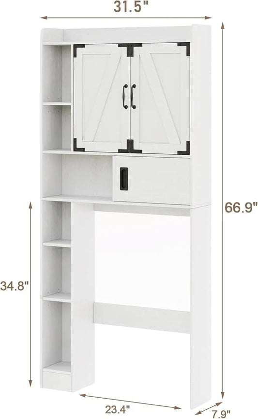 ChooChoo Over The Toilet Storage Cabinet, Farmhouse Bathroom Storage Cabinet with Sliding Door, Over Toilet Storage with Adjustable Shelves, Space-Saving, Antique White - ModernBath