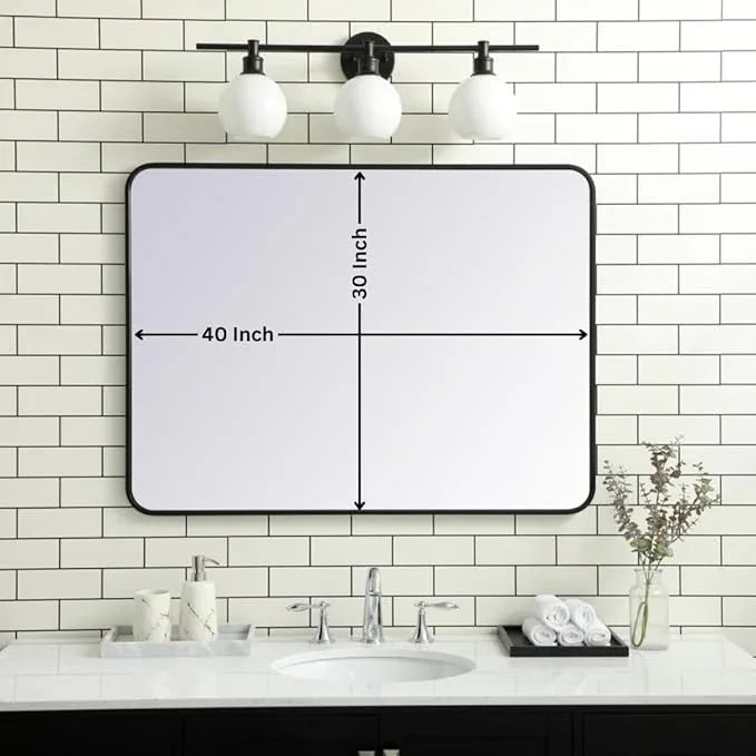 ARS Concepts Aura, Soft Corner Metal Rectangular Mirror 30X40 Inch in, Modern, Black - ModernBath