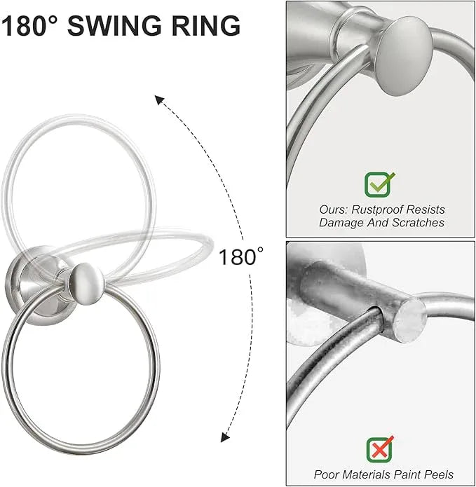 BESy Brushed Nickel Bathroom Hand Towel Ring Towel Holder, Rustproof Wall Mounted Bathroom Hardware Accessory SUS 304 Stainless Steel Towel Rack - ModernBath