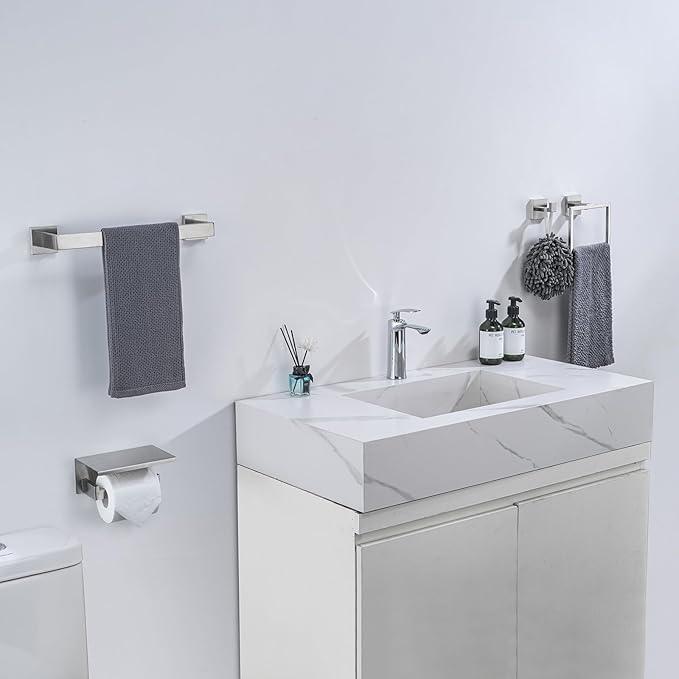 4-Pieces Bathroom Accessories Set, Towel Bar Towel Racks Towel Holder Toilet Paper Holder Stainless Steel Bathroom Hardware Set Wall Mounted Towel Racks for Bathroom, Brushed Nickel, 16 Inch - ModernBath