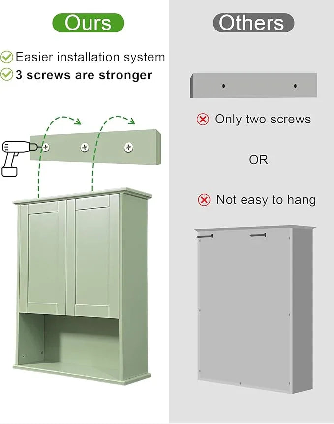 Bathroom Cabinet Wall Mount Buffering Hinge,23"x29" inch Over Toilet Storage Cabinet and Adjustable Shelves, Large Space Wooden Medicine Cabinet (Light Green) - ModernBath