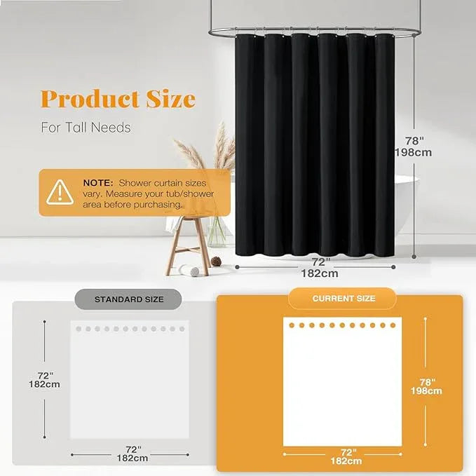 BTTN 78 Inch Long Shower Curtain, Linen Textured Weighted Polyester Fabric Shower Curtain Set with 12 Plastic Hooks, Machine Washable, Hotel Spa Luxury Neutral Bath Curtains for Bathroom, 72x78, Black - ModernBath