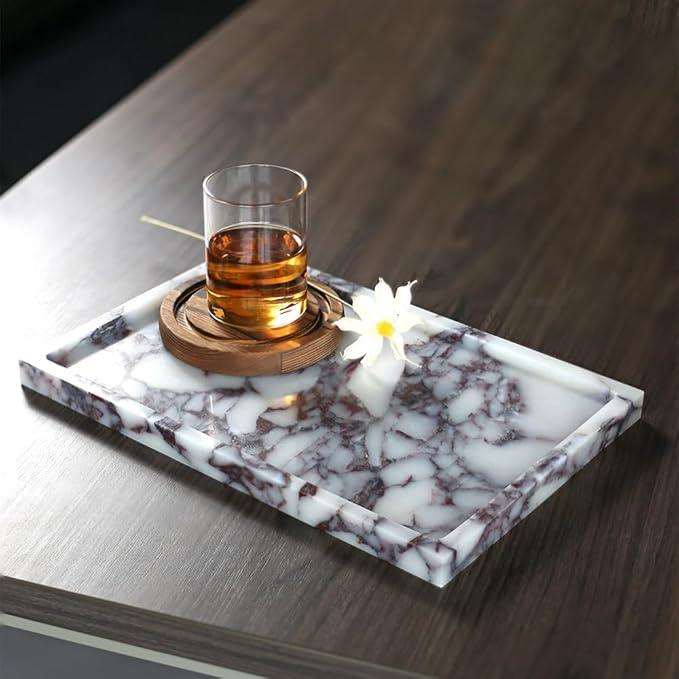 Real Luxurious Natural Marble Vanity Tray Genuine Marble Storage Tray for Home Decor Stone Tray for Bathroom/Kitchen/Vanity/Dresser,Plate Holder for Tissues, Candles, Towel - ModernBath