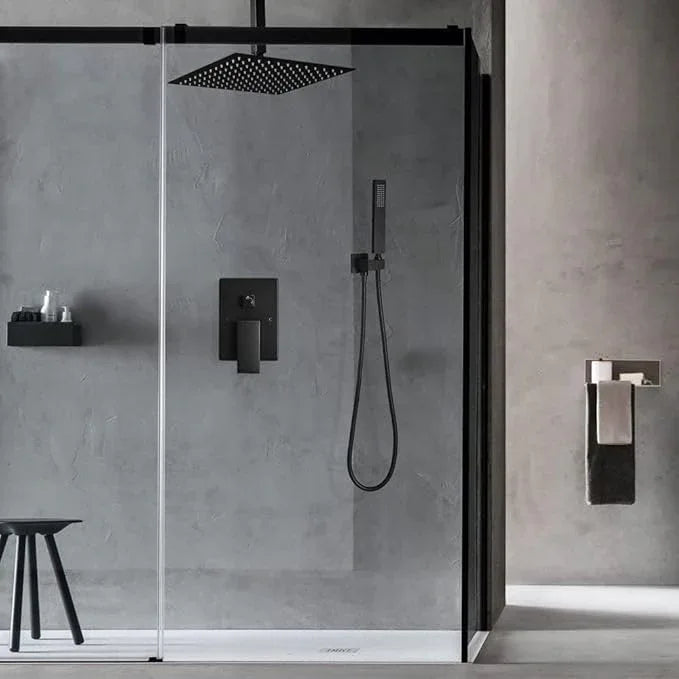 JingGang 16 Inch Ceiling Mount Matte Black Shower System Bathroom Luxury Rain Mixer Shower Combo Set Ceiling Rainfall Shower Head System (Contain Shower Faucet Rough-in Valve Body and Trim Kit) - ModernBath