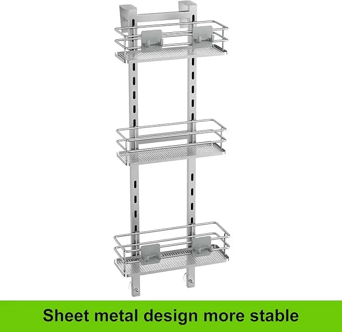 Orimade Adjustable Hanging Over the Shower Door Caddy with Hooks, Bathroom Organizer Shelf Storage Rack,No Drilling Rustproof Basket for Inside Shower, Sliver 3 Tier - ModernBath