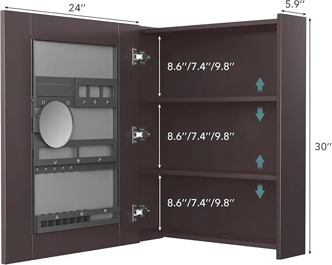 Bathroom Cabinet - Large Single Door 24x30 inchs Wall Cabinet Mirror Medicine Cabinet with Facial Tissues Slot and Multifunctional Storage Area - ModernBath