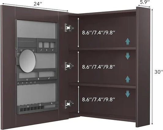 Bathroom Cabinet - Large Single Door 24x30 inchs Wall Cabinet Mirror Medicine Cabinet with Facial Tissues Slot and Multifunctional Storage Area - ModernBath