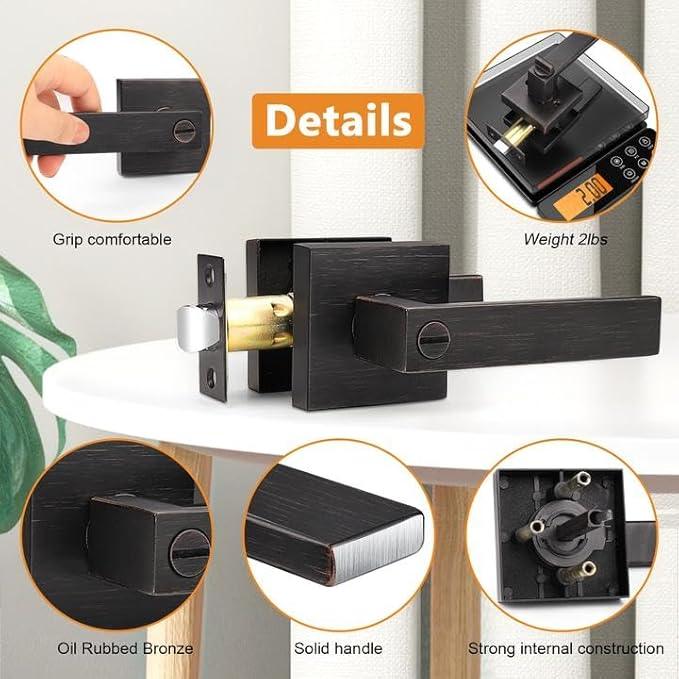 Probrico Heavy Duty Oil Rubbed Bronze Door Handles, Interior Keyless Locks Bath/Bed Door Locksets, Square Privacy Door Levers Reversible for Left/Right Handed Doors, 8 Pack - ModernBath