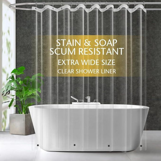 ZEMAHOME Extra Large Size PEVA Plastic Shower Curtain Liner Premium Light Weight 82" x 74" Clear Bathroom Shower Showroom Curtain Liner with Rustproof Metal Gromments and Weighted Magnet - ModernBath