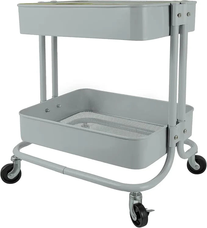 PUNP 2 Tier Rolling Cart，Metal Utility Cart with Wheels and Cover for Office Home Kitchen Organization - ModernBath
